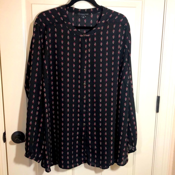 Black long sleeve button down blouse 3X - Picture 1 of 9